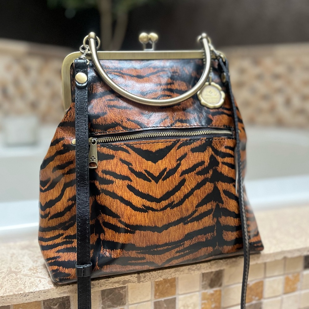 Patricia Nash Black and Brown Animal Print Crossbody Bag
